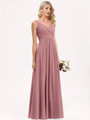 Dusty Pink V - Neck Dusty Pink Chiffon Bridesmaid Dress S