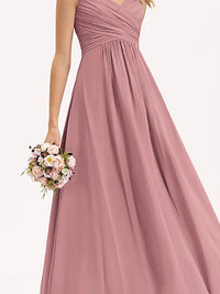 Dusty Pink V - Neck Dusty Pink Chiffon Bridesmaid Dress S