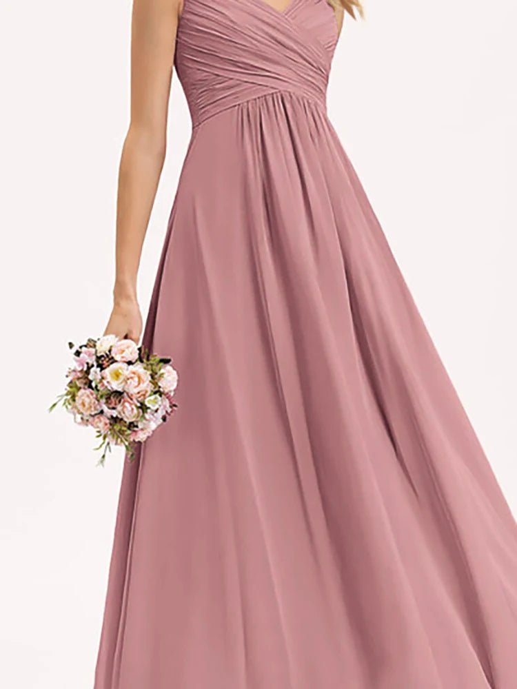 Dusty Pink V - Neck Dusty Pink Chiffon Bridesmaid Dress S