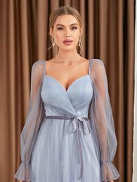 lavender V - neck Long Sleeve Chiffon Evening Gown L