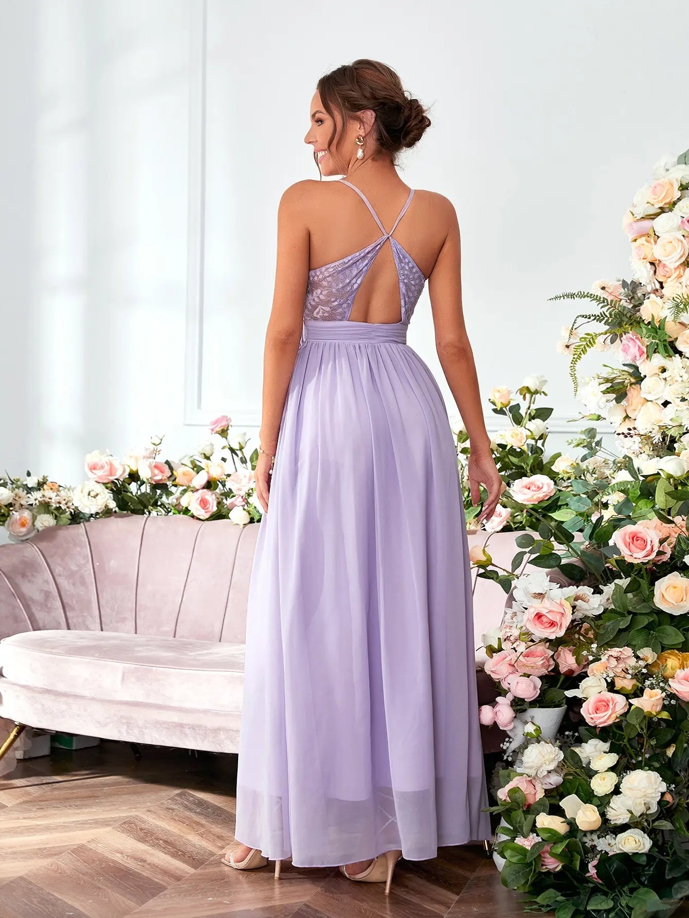 V-neck Pleated Chiffon Elegant Bridesmaid Dress