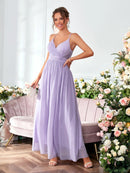 Lavender V - neck Pleated Chiffon Elegant Bridesmaid Dress S