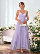 Lavender V - neck Pleated Chiffon Elegant Bridesmaid Dress S