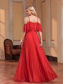 Red V - neck Red Tulle Gown Formal Evening Dress S