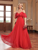 Red V - neck Red Tulle Gown Formal Evening Dress S