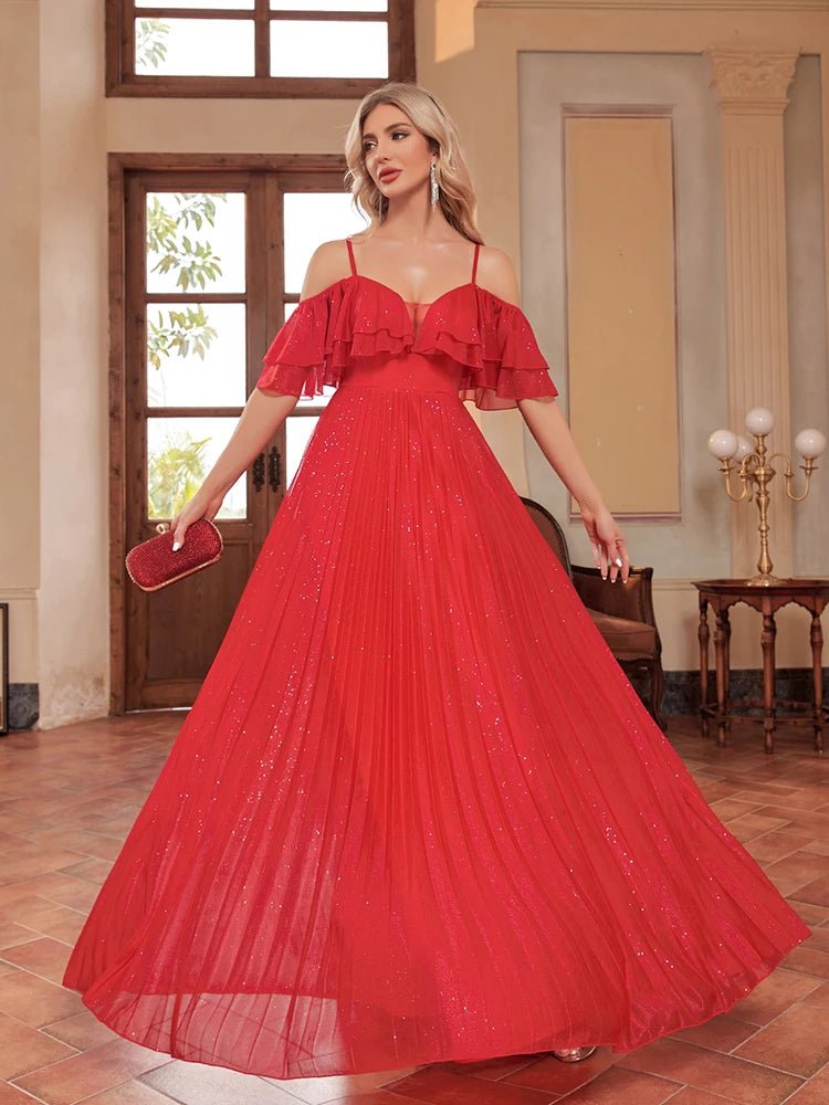 Red V - neck Red Tulle Gown Formal Evening Dress S