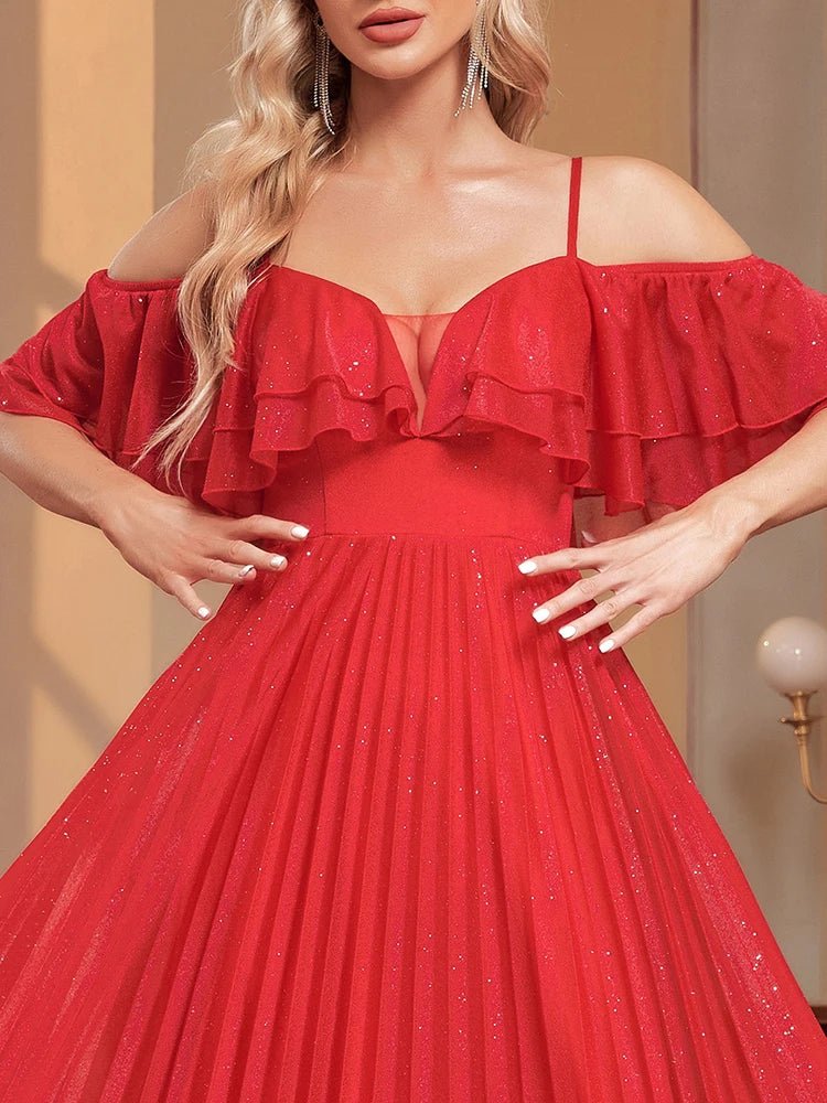 Red V - neck Red Tulle Gown Formal Evening Dress S