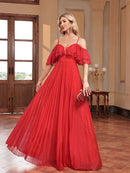 Red V - neck Red Tulle Gown Formal Evening Dress S