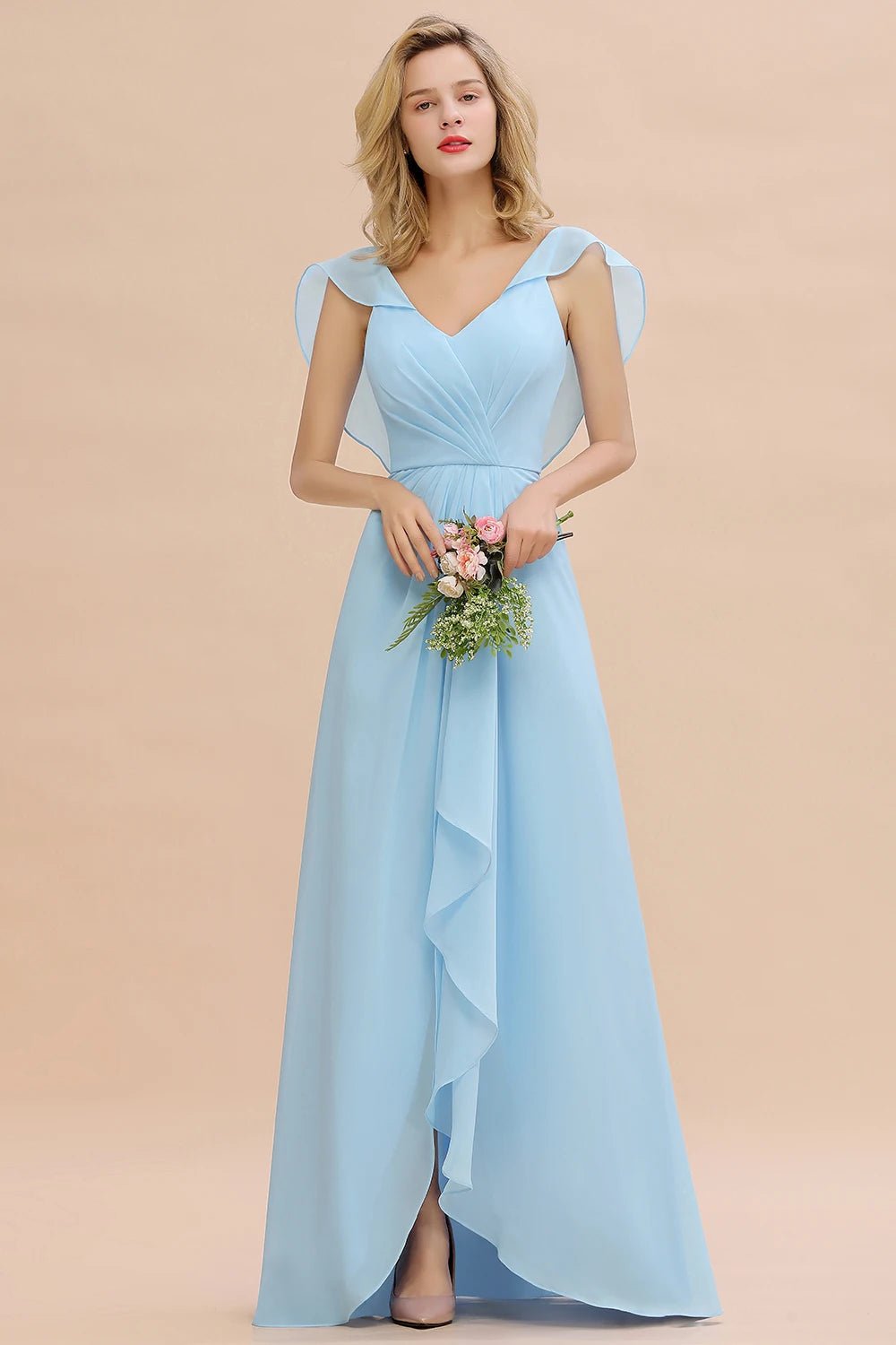 V-Neck Ruched A-Line Chiffon Bridesmaid Dress