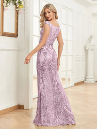 Pink V - Neck Sequin Evening Gown Sleeveless Formal Dress XS