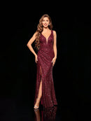 Burgundy V - neck Sleeveless Sequin Burgundy Bridesmaid Dress S