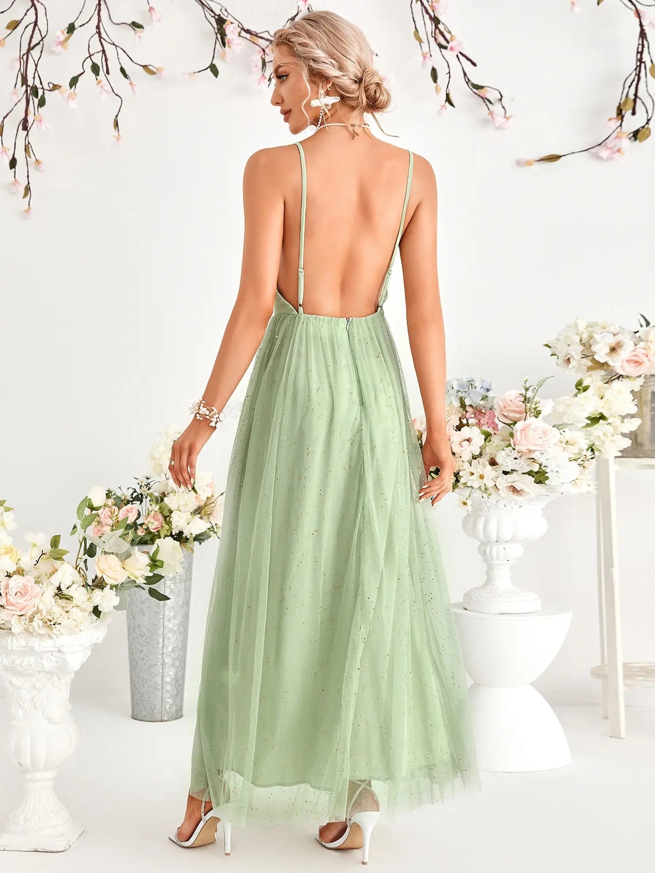 V-neck Spaghetti Strap Sexy Slit Bridesmaid Dress