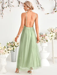 Mint Green V - neck Spaghetti Strap Sexy Slit Bridesmaid Dress M