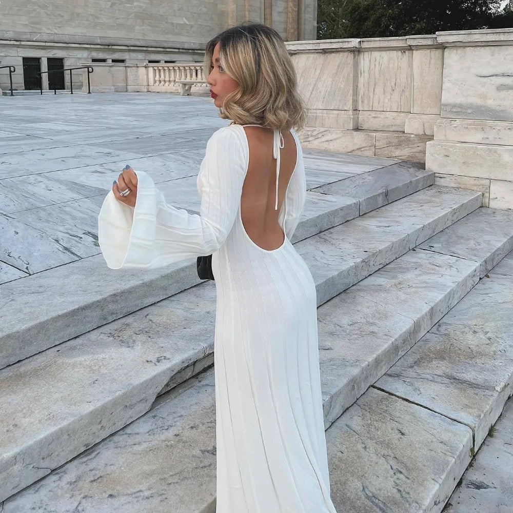 White White Backless Knit Bodycon Maxi Dress S