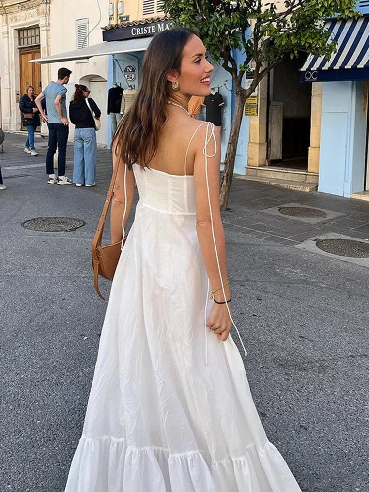 White Backless Spaghetti Strap Summer Maxi Dress