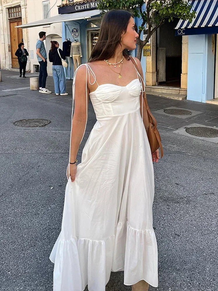 White White Backless Spaghetti Strap Summer Maxi Dress S