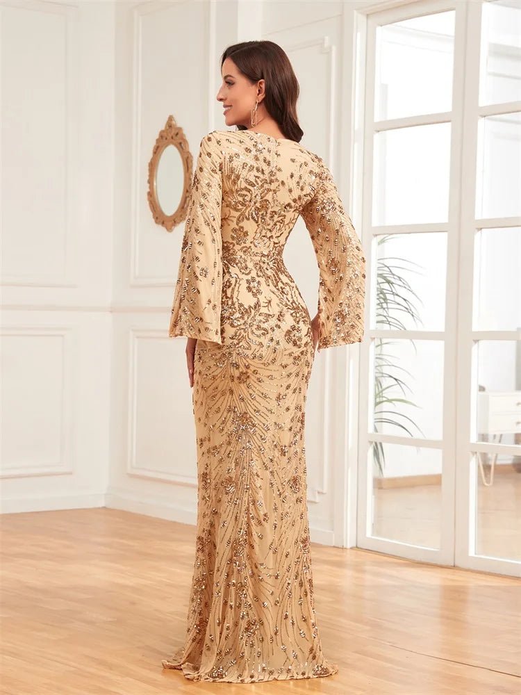 Women Formal Sequin Mermaid Dress Long Sleeve