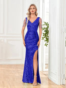 Royal Blue Women's Elegant Sheath Sequin Formal Evening Gown XXL