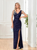 Royal Blue Women's Elegant Sheath Sequin Formal Evening Gown S