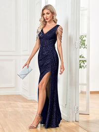 Royal Blue Women's Elegant Sheath Sequin Formal Evening Gown S