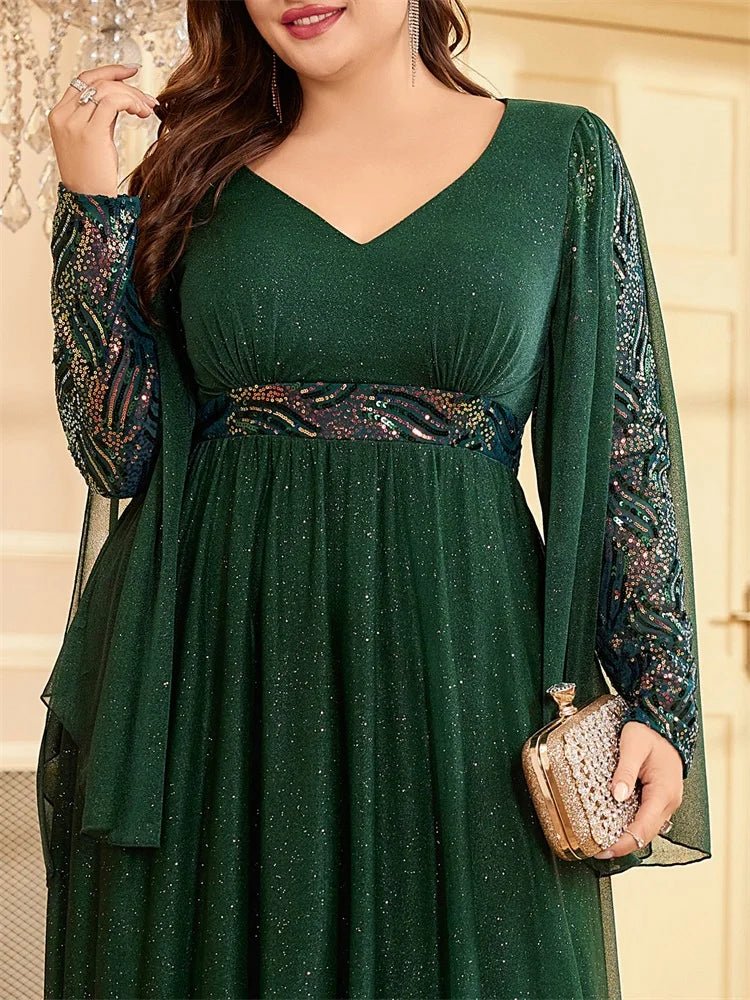 Dark Green Women's Green Sequin Evening Dress Plus Size 5XL