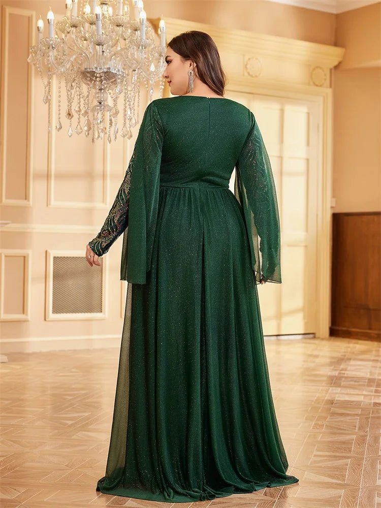 Women's Green Sequin Evening Dress Plus Size