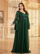 Dark Green Women's Green Sequin Evening Dress Plus Size 5XL