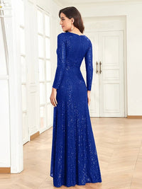 Royal Blue Women's Long Sleeve Evening Dress with Sequins S