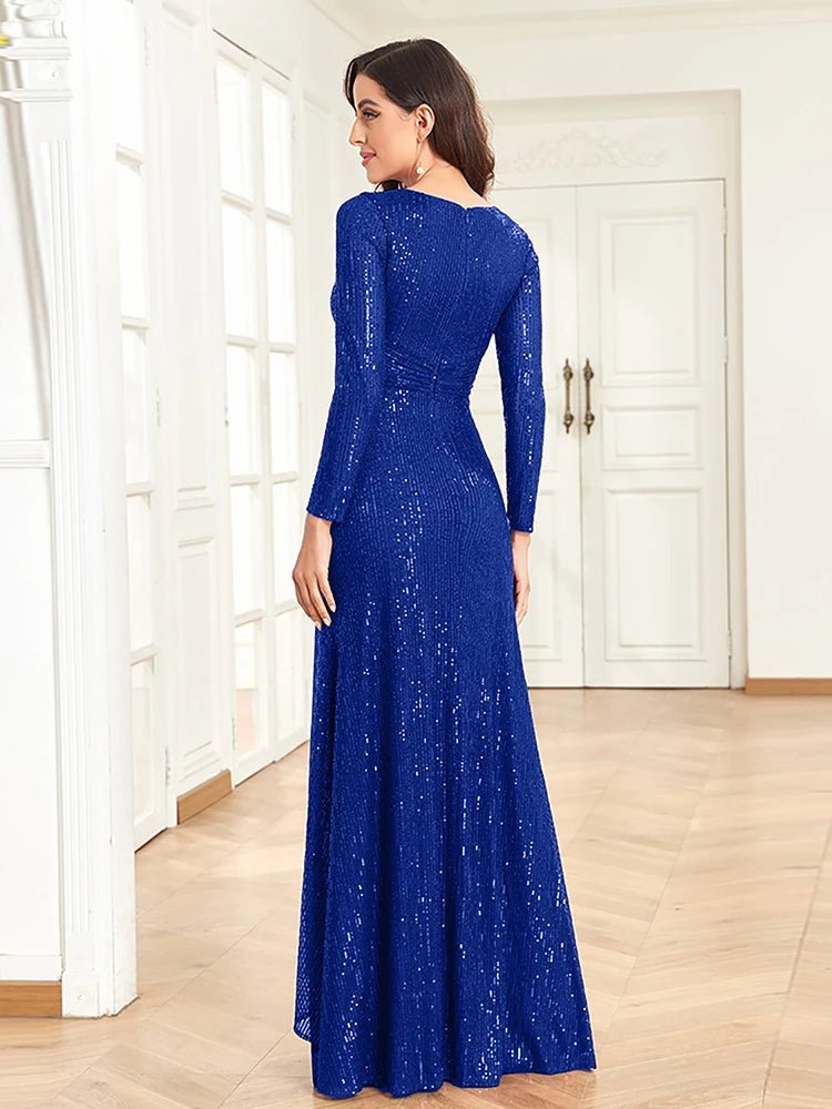 Women's Long Sleeve Evening Dress with Sequins