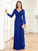 Royal Blue Women's Long Sleeve Evening Dress with Sequins XL