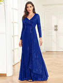 Royal Blue Women's Long Sleeve Evening Dress with Sequins S