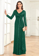 Green Women's Long Sleeve Evening Dress with Sequins 3XL