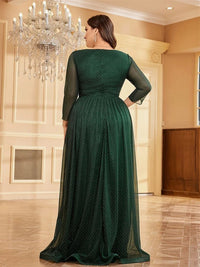 Dark green Women's Plus Size Chiffon Evening Dress V - Neck Long Sleeve S