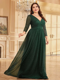 Dark green Women's Plus Size Chiffon Evening Dress V - Neck Long Sleeve 5XL