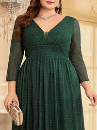 Dark green Women's Plus Size Chiffon Evening Dress V - Neck Long Sleeve 5XL