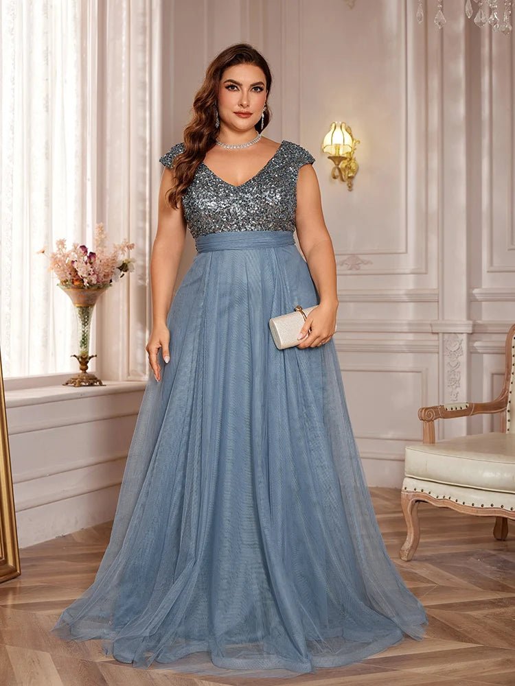 Women's Plus Size Dusty Blue Sequin Formal Evening Dress