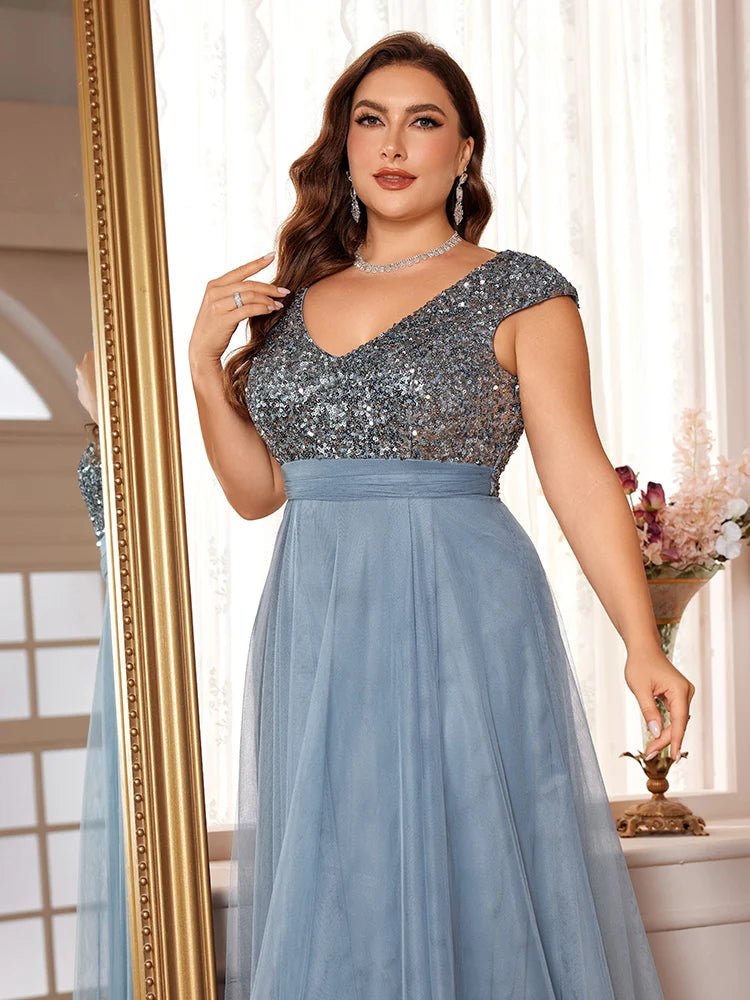 Dusty Blue Women's Plus Size Dusty Blue Sequin Formal Evening Dress 5XL