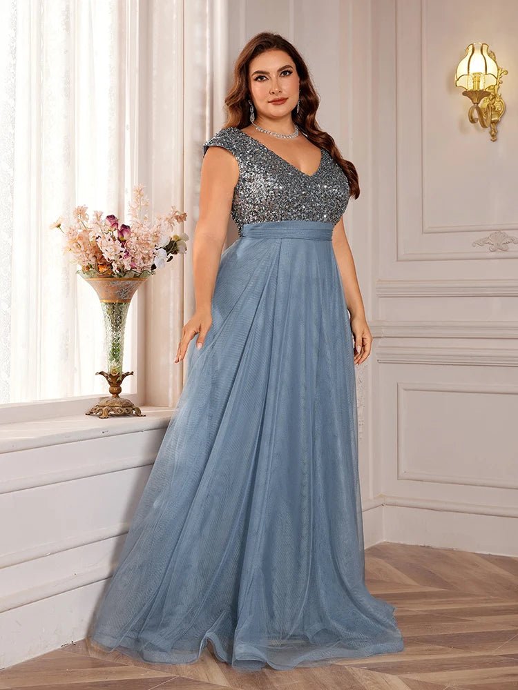 Dusty Blue Women's Plus Size Dusty Blue Sequin Formal Evening Dress 5XL