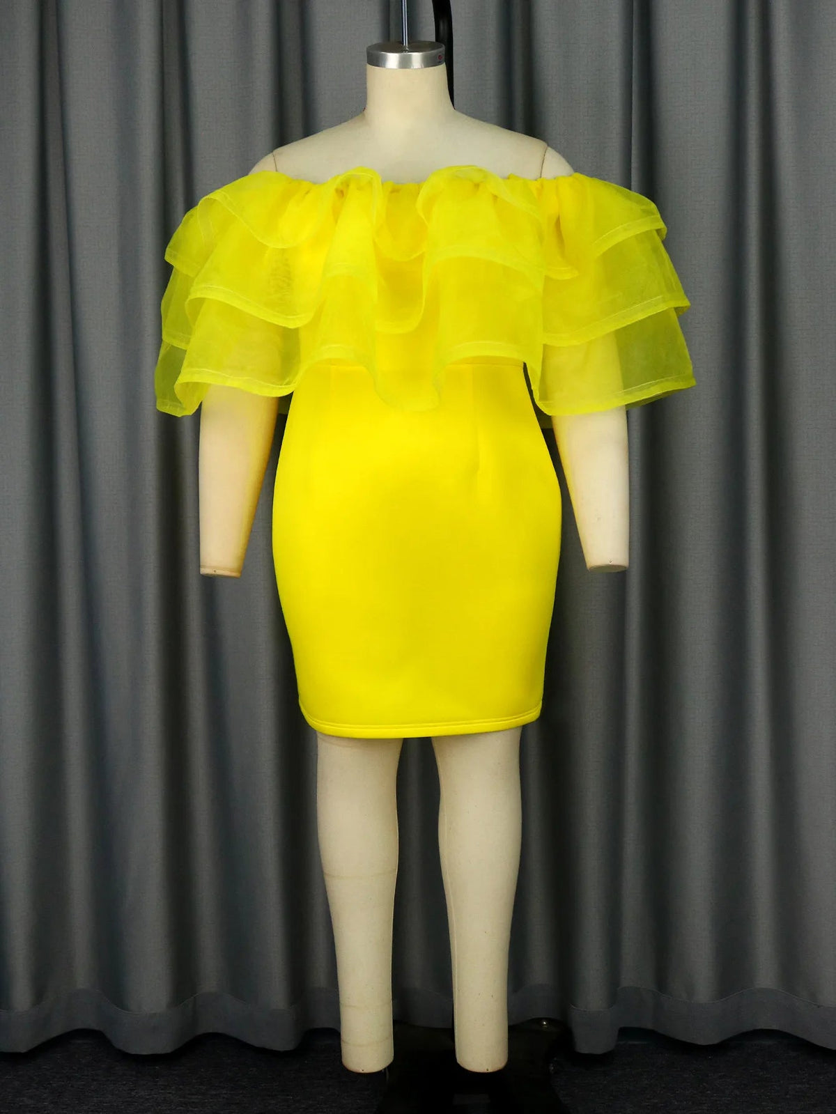 Yellow Knee Length Prom Dress with Ruffled Sleeves