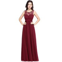 Burgundy A - Line Boat Neck Zipper Back Chiffon Bridesmaid Dress 2