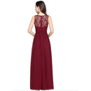 Burgundy A - Line Boat Neck Zipper Back Chiffon Bridesmaid Dress 2