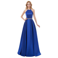 Royal Blue A - Line Halter Neck Satin Corset Bridesmaid Dress 2