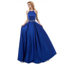 Royal Blue A - Line Halter Neck Satin Corset Bridesmaid Dress 2