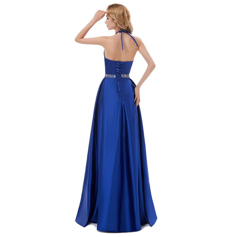 A-Line Halter Neck Satin Corset Bridesmaid Dress