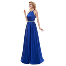 Royal Blue A - Line Halter Neck Satin Corset Bridesmaid Dress 2