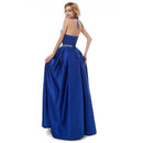 Royal Blue A - Line Halter Neck Satin Corset Bridesmaid Dress 2