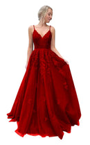 red A - Line Skirt Tulle Lace Appliques Bridesmaid Dress 4