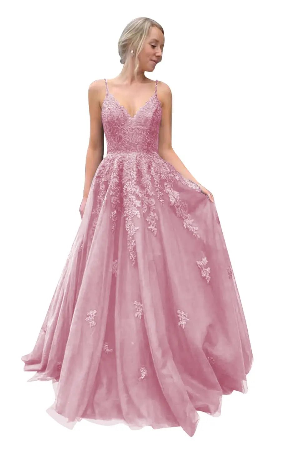 dusty rose A - Line Skirt Tulle Lace Appliques Bridesmaid Dress 4