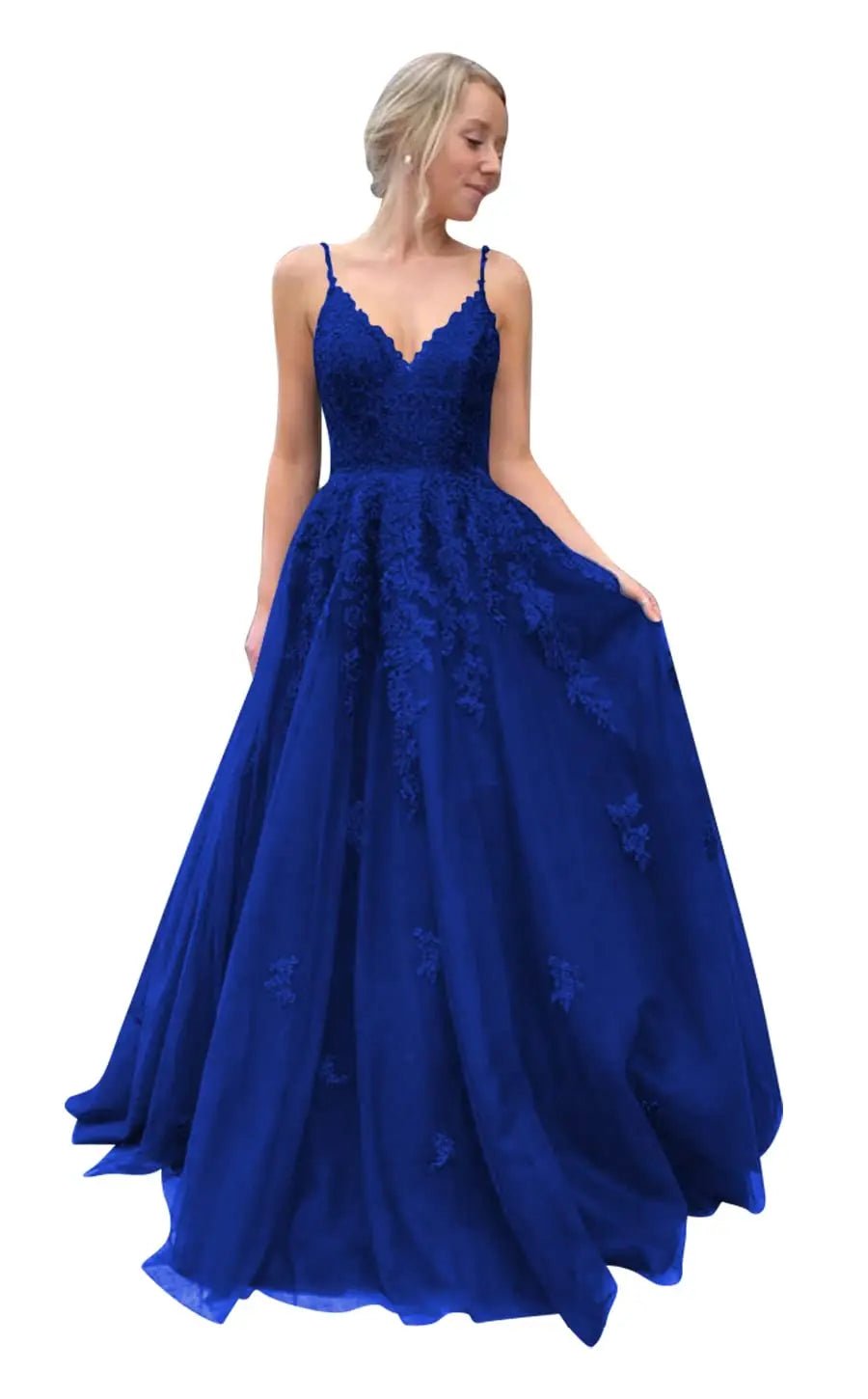 Royal Blue A - Line Skirt Tulle Lace Appliques Bridesmaid Dress 4