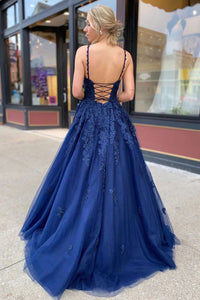 Royal Blue A - Line Skirt Tulle Lace Appliques Bridesmaid Dress 4